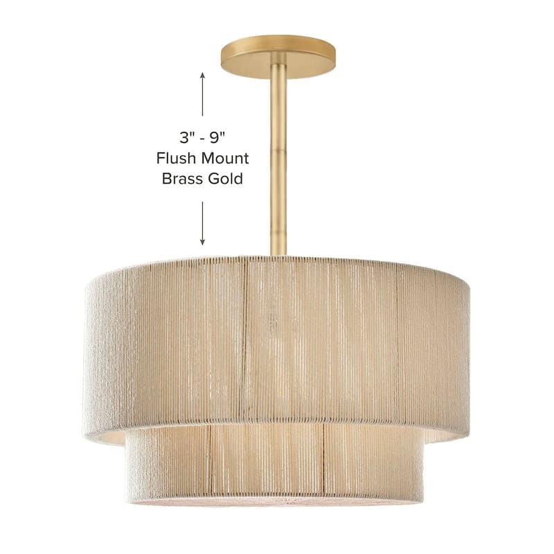 Elaine Rattan Pendant Light - Ivory White Large Drum 1-Light Handwoven Light Fixture For Modern, Boho, Farmhouse Room Decor - 28'' - Semi Flush Mount