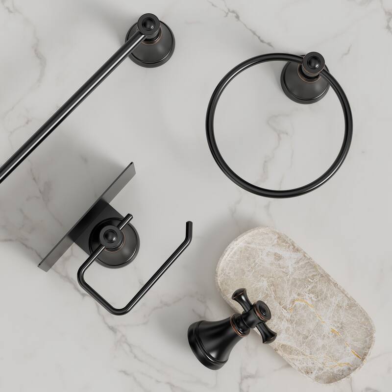 GRANDJOY 4-Piece Bathroom Hardware Set with 23-Inch Single Towel Bar and Shelf Toilet Paper Holder