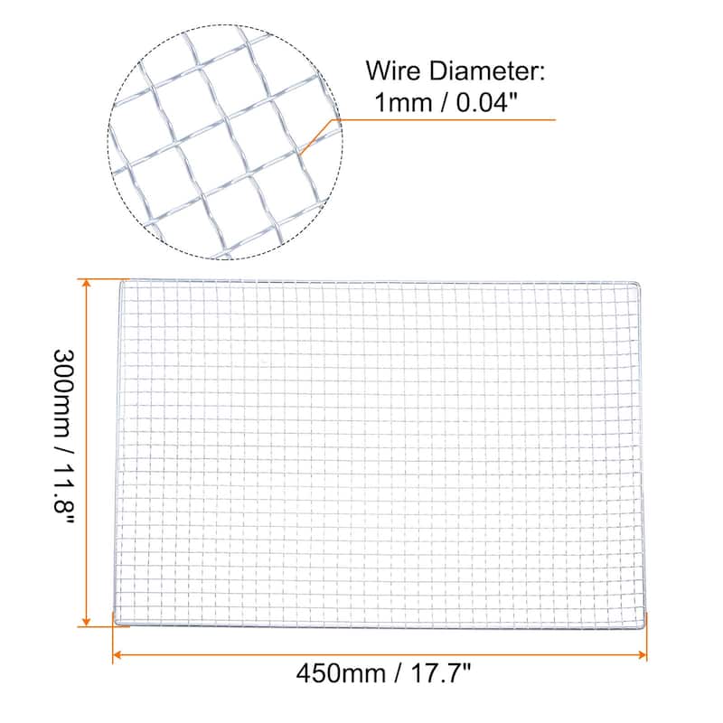 2pcs Square BBQ Grill Net 11.8"x17.7" Galvanized Iron Barbecue Mesh for Baking - Silver