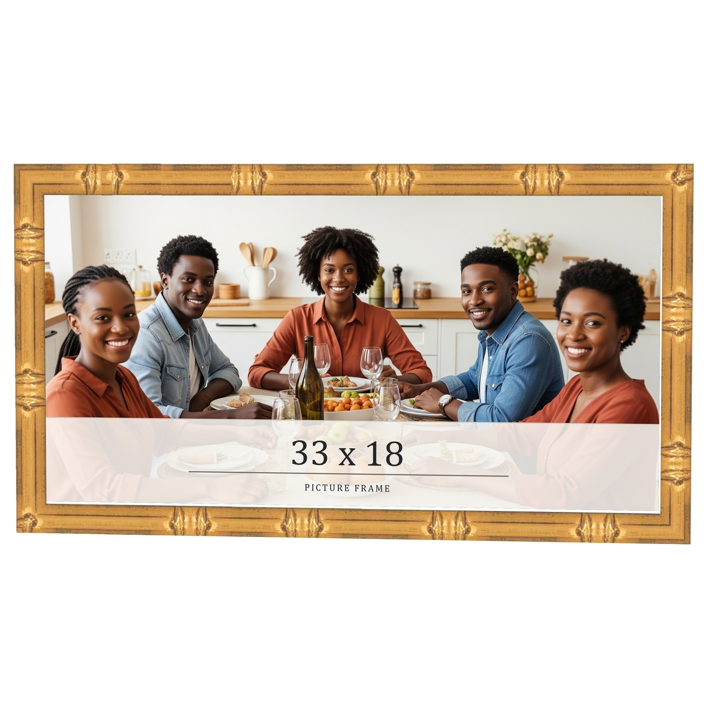 33x18 Frame Gold Bamboo Solid Wood Picture Frame | 1 Inch Moulding