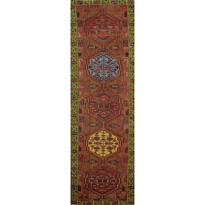 Hand Knotted Oriental 100% Wool Carpet Traditional Tribal Brown Ardebil Runner Rug - 10' 7'' X 2' 10''