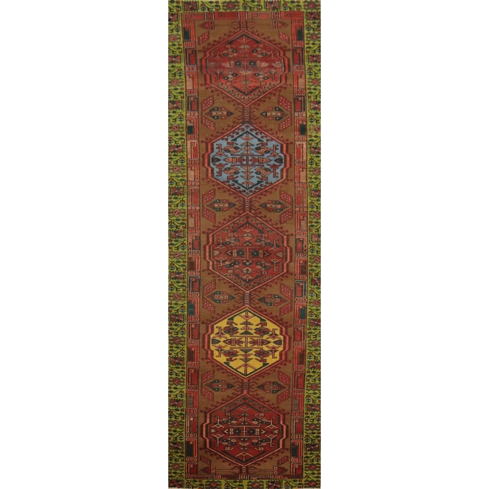Hand Knotted Oriental 100% Wool Carpet Traditional Tribal Brown Ardebil Runner Rug - 10' 7'' X 2' 10''