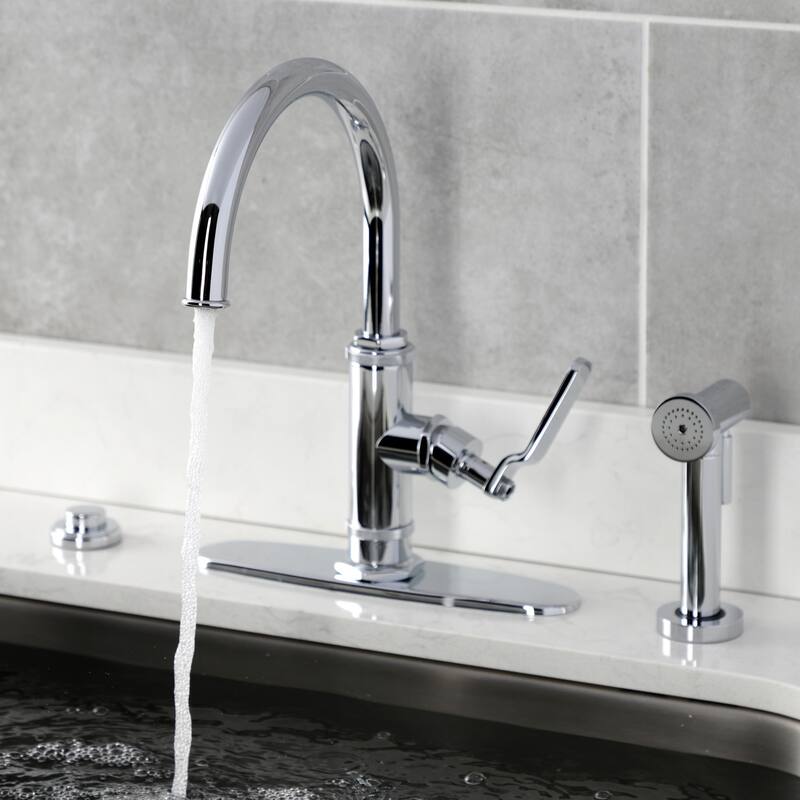 Kingston Brass Whitaker Single-Handle Deck Mount Kitchen Faucet with Brass Sprayer