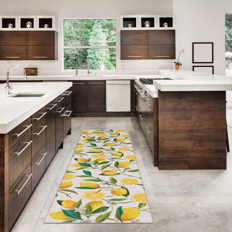 Sumner Machine Washable Ivory and Yellow Lemon Branch Rug