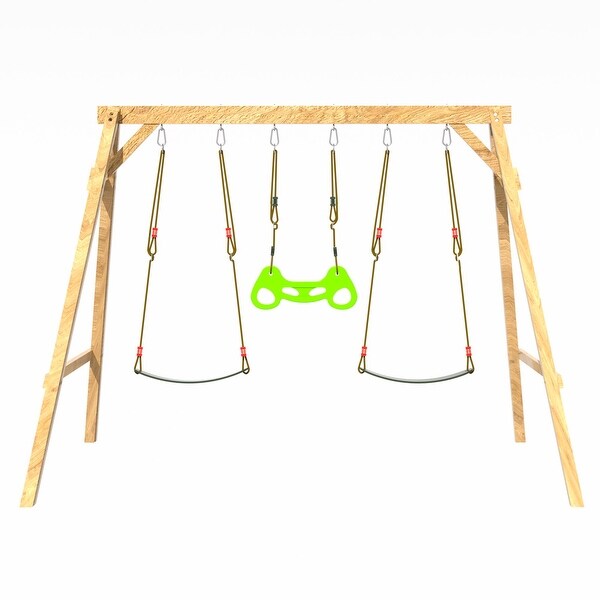 EROMMY All-Weather Cedar Wooden Swing Set - 2 Belt Swings