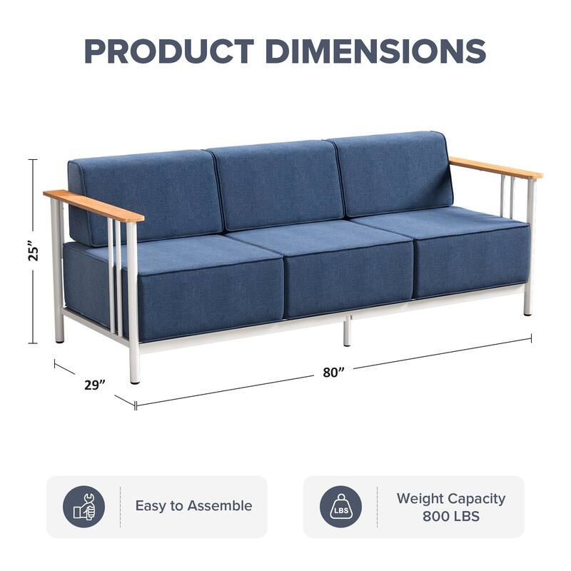 Gymojoy Modern Patio Sofa with Metal Frame, 10" Cushions, Wide Seat for Outdoor Use Easy Assembly