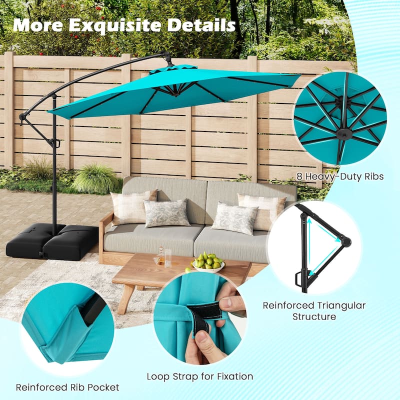 Gymax 10 FT Solar Offset Hanging Umbrella Patio Cantilever Umbrella w/