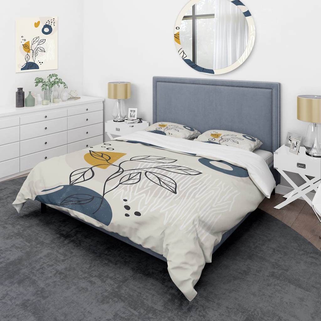 Designart 'Vintage Boho Minimalistic Flowers II' Modern Duvet Cover Comforter Set