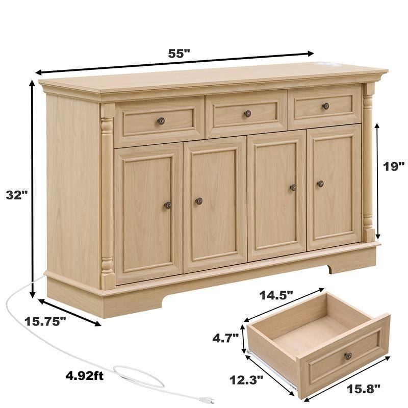 Farmhouse Roman Column Cabinet‌ – Wooden Storage Unit with Drawers & Doors, Coffee Bar & Wine Cooler for Kitchen or Hallway