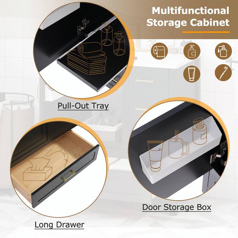 30" Bathroom Vanity with Sink Combo, Storage Cabinet with 3 Soft-Close Drawers and Removable Tray