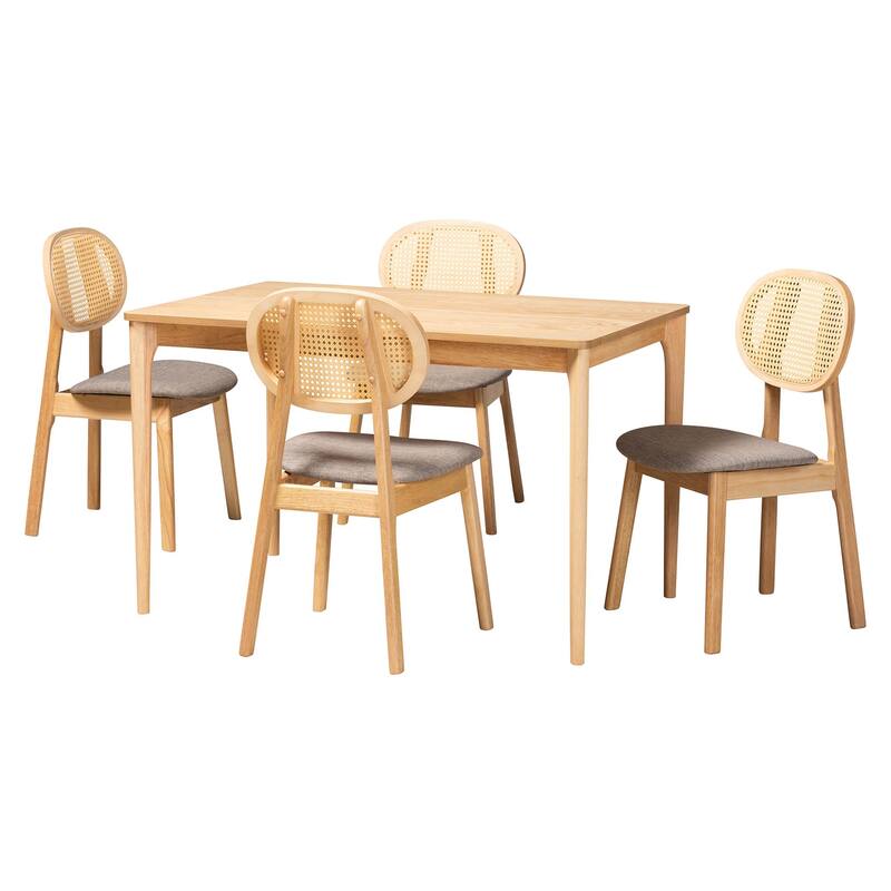 Darrion Mid-Century Modern Fabric and Finished Wood Dining Set