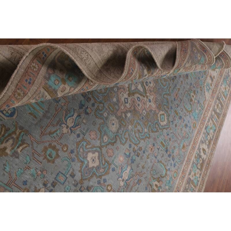 Geometric Blue Tabriz Persian Antique Area Rug Handmade Wool Carpet - 8'0" x 10'10"