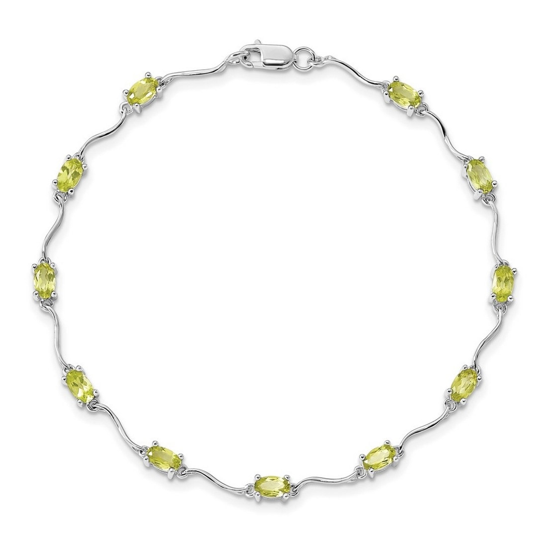 Curata 925 Sterling 7" 3mm Silver Peridot Wave Bracelet