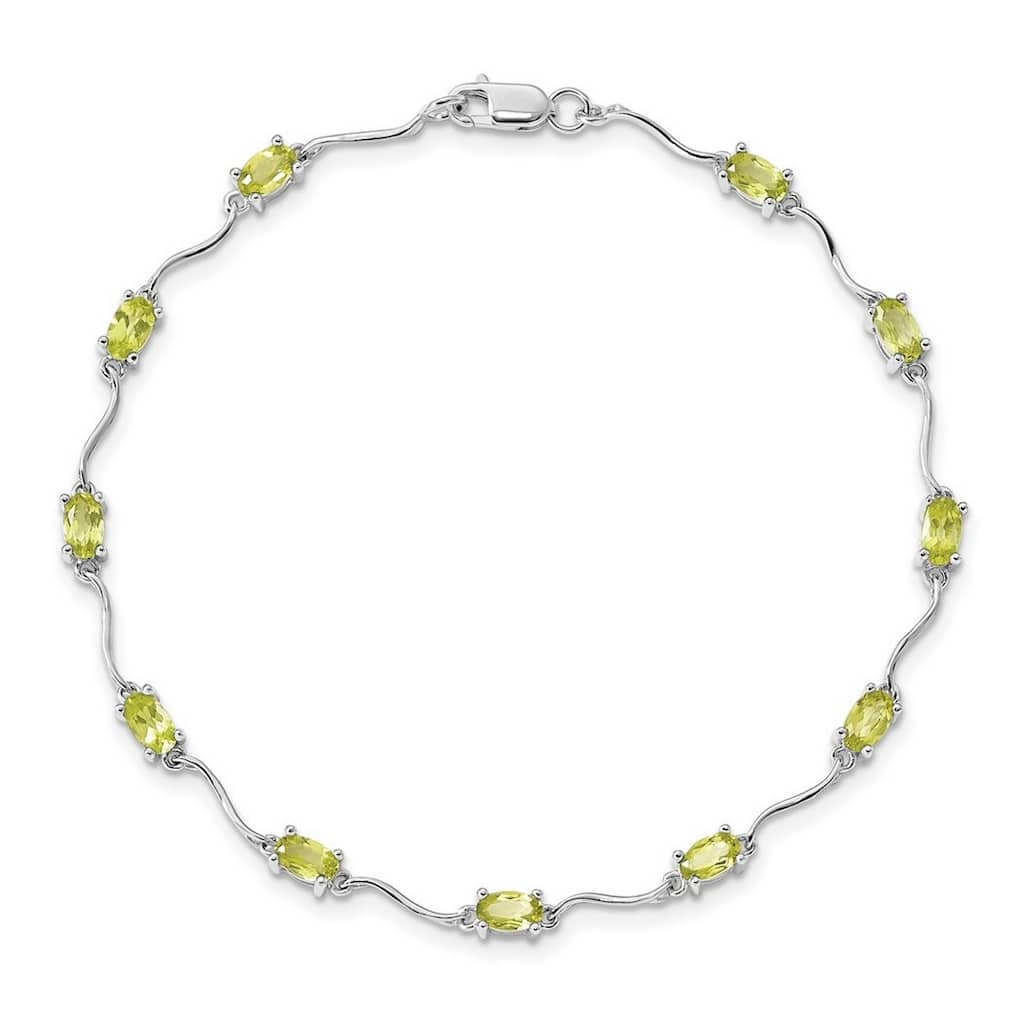 Curata 925 Sterling 7" 3mm Silver Peridot Wave Bracelet