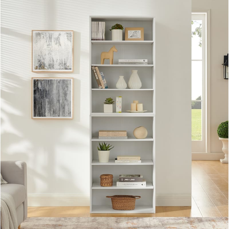 Modular 8-Tier Storage Cabinet –Convertible Bookcase with Adjustable Shelves, Dual-Layer Design Separates into Two 4-Layer Units