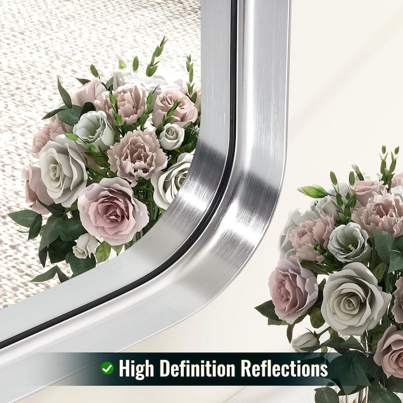 Organnice Rectangular Aluminum Framed Modern Rounded Wall Mount Mirror