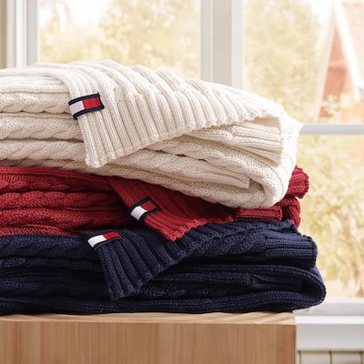 Tommy Hilfiger Hilfiger Cable Knit Solid Throw Blanket