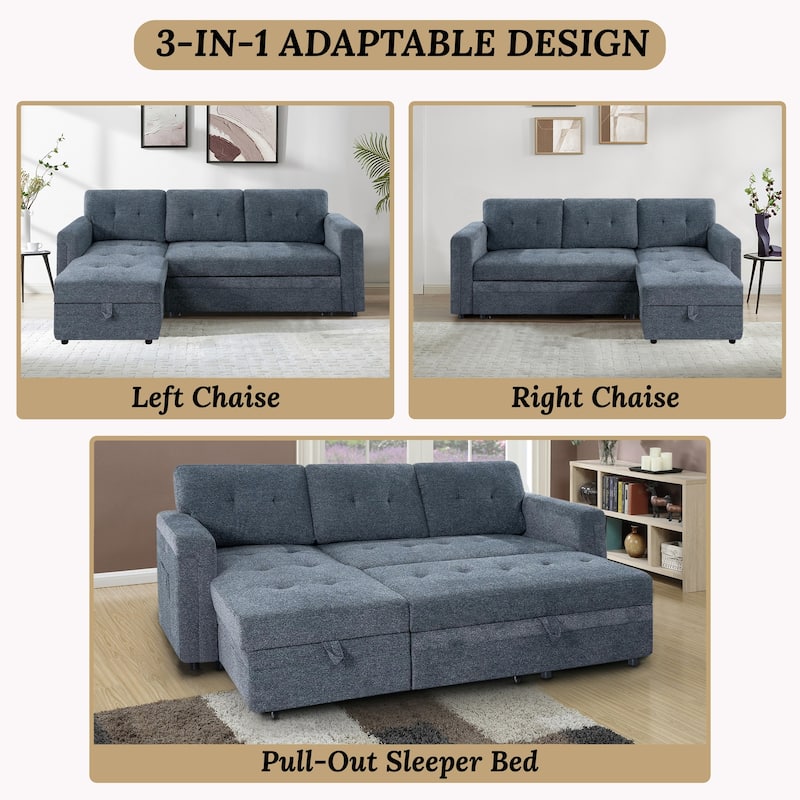 Convertible L-Shaped Sectional Sleeper Sofa with USB & Pull-Out Bed