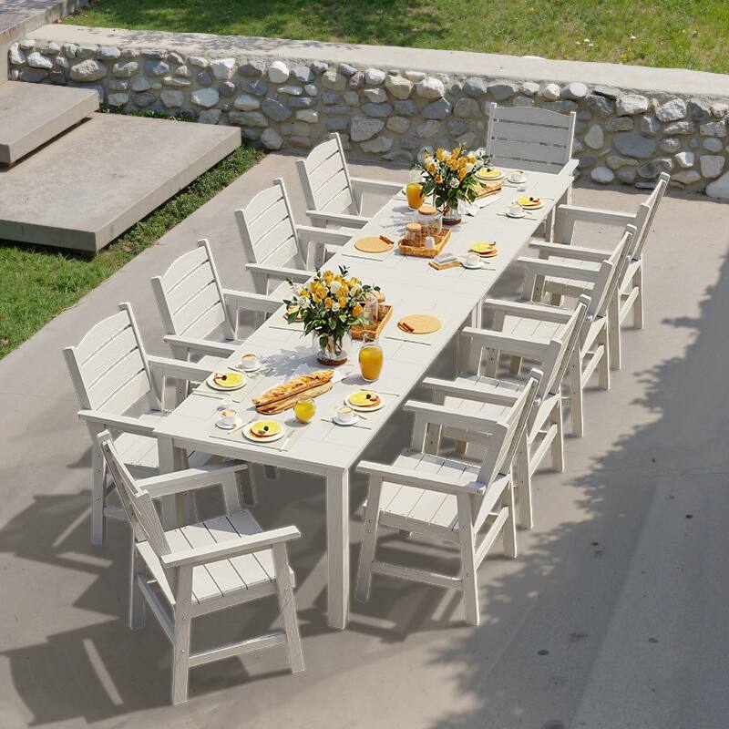 WINSOON 12-Piece HIPS All Weather Outdoor Patio Dining Sets 2-Tables and 10-Chairs - White