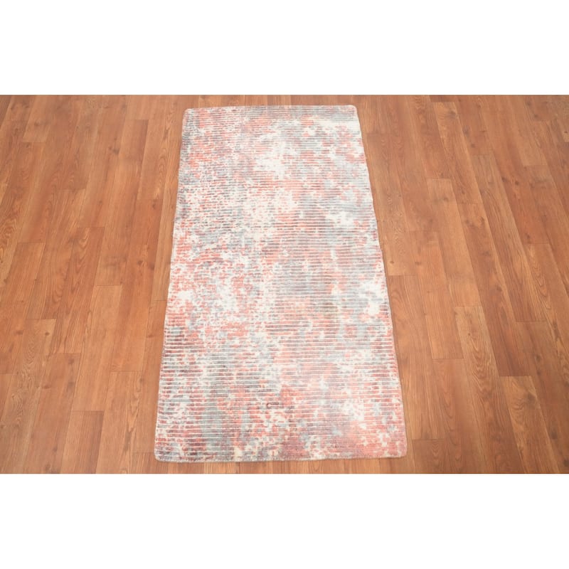 Hand Knotted Oriental Viscose Silk Carpet Modern Abstract Coral Abstract Area Rug - 4' 0'' X 2' 0''