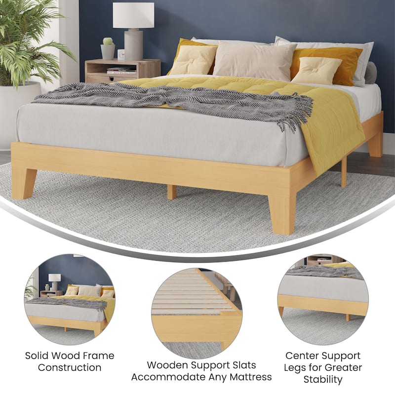 Wood Platform Bed with 14 Wooden Support Slats