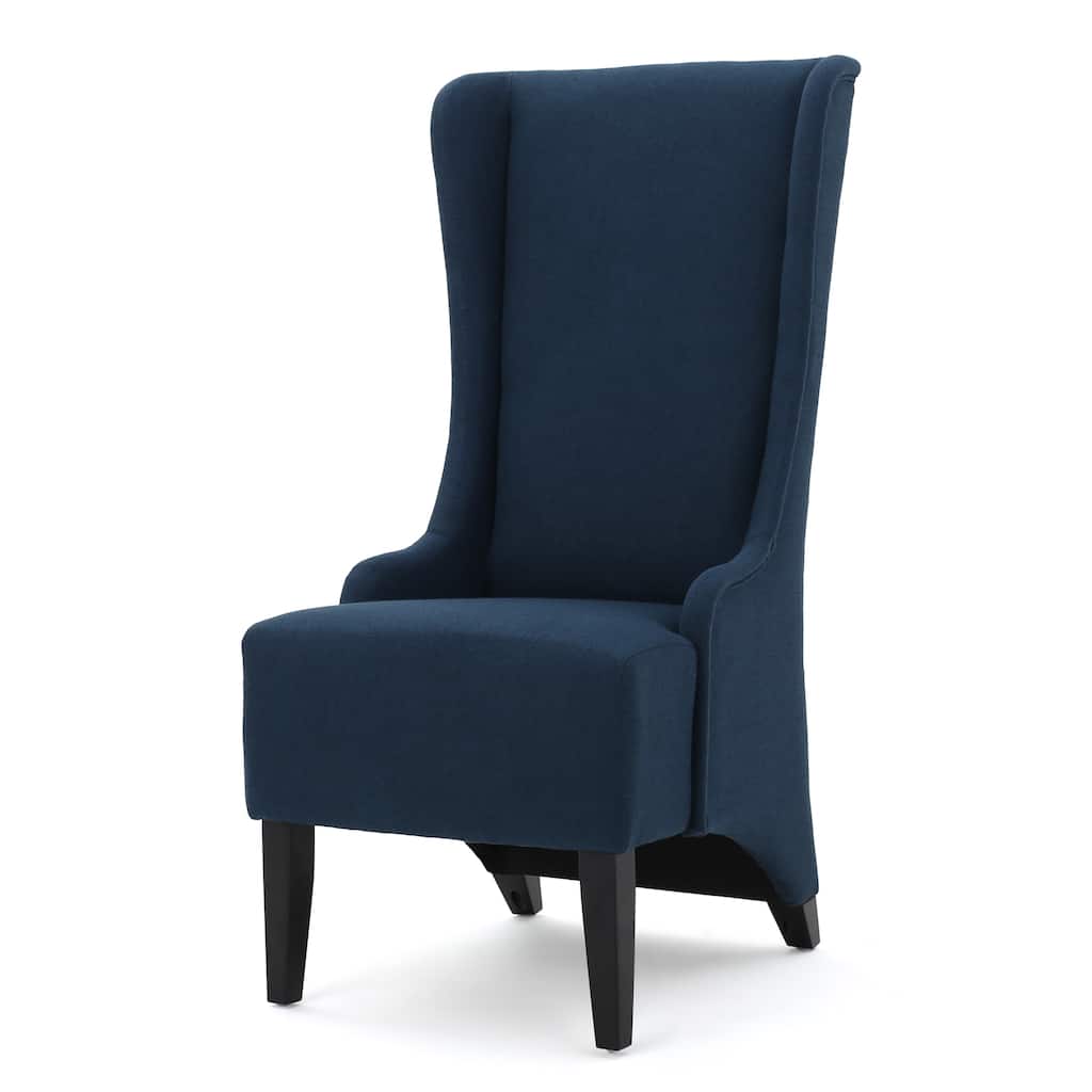 High Back Kitchen Chair, Glam Winged Dining Chairs - Navy Blue