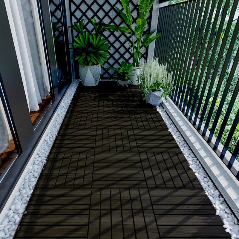 10 PCS Interlocking Deck Tiles Striped Pattern, 12" x 12" Square Acacia Hardwood Outdoor Flooring for Patio,Bancony,Pool Side