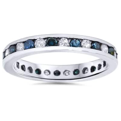 1ct Blue & White Diamond Eternity Guard Ring White Gold
