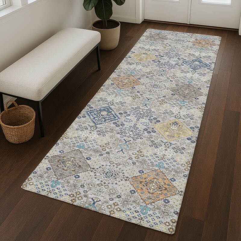 Machine Washable Indoor/ Outdoor Boho Panel Chantille Rug