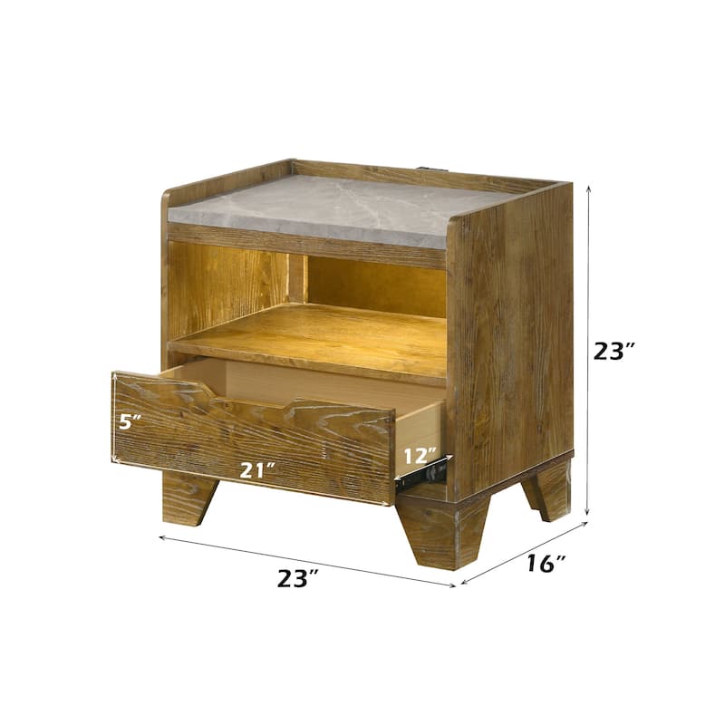 Light Aspen Brown Nightstand with LED Light and USB Port