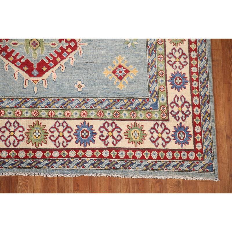 Light Blue Kazak Area Rug Hand-Knotted Traditional Wool Carpet - 6'6" x 9'7"