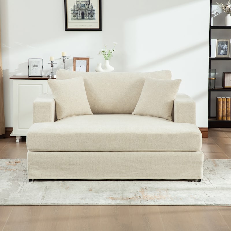 Oversized 56.3" Chaise Lounge Chair Sofa Bed, Chenille Single Couch Floor Boneless Couch with Throw Pillows