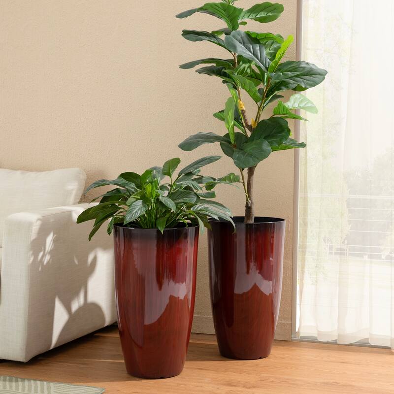 Glitzhome 23.5"H Set of 2 Oversized Gradient Blue Green Red Planter Tall Plastic Flower Pot