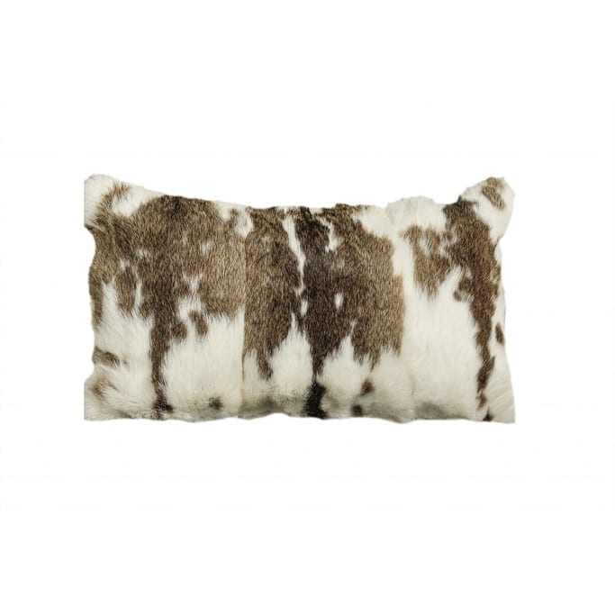 12" X 20" Brown And White Rabbit Natural Fur Throw Pillow