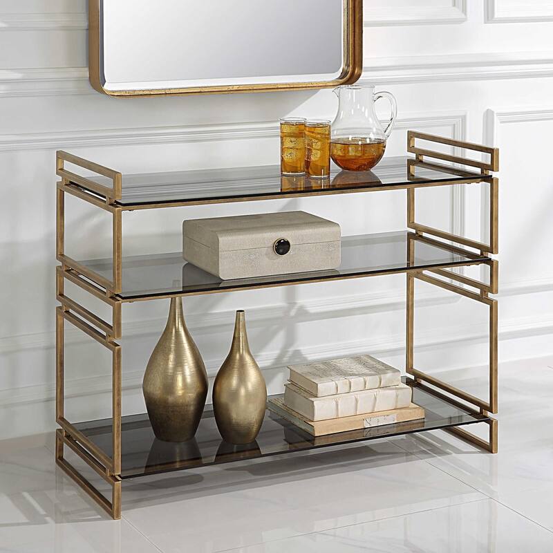Stacked Up Glass Console Table - 40.25" - Gray and Gold