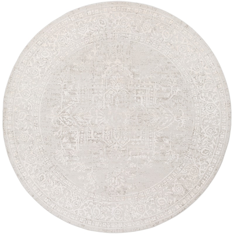 Livabliss Traditional Aisha Medallion Area Rug - 6'7" x 6'7" Round - Grey
