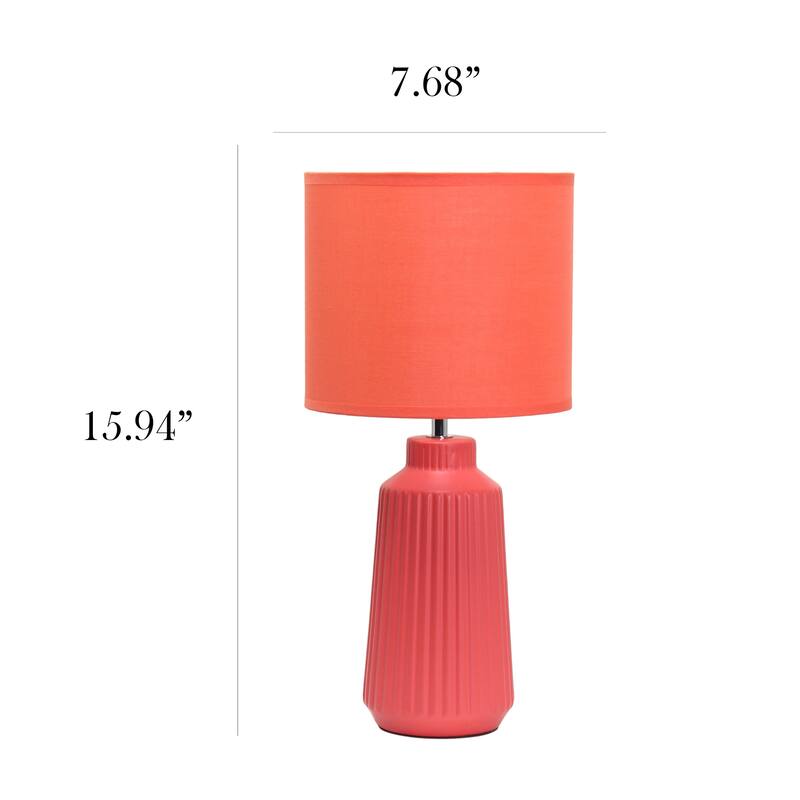 Vertical Grooved Ceramic Table Lamp with Drum Shade - 16" - Orange