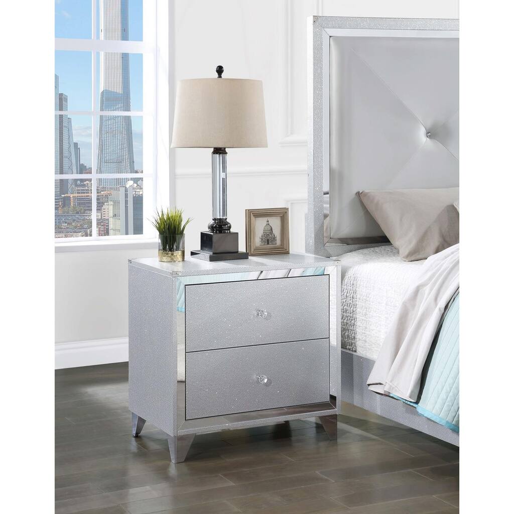 Elora Silver 2-drawer Nightstand with USB Port