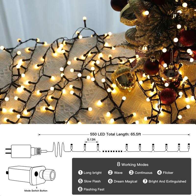 32.8/65.6FT Outdoor LED Pulg In 300/550-Bulb Mini String Lights