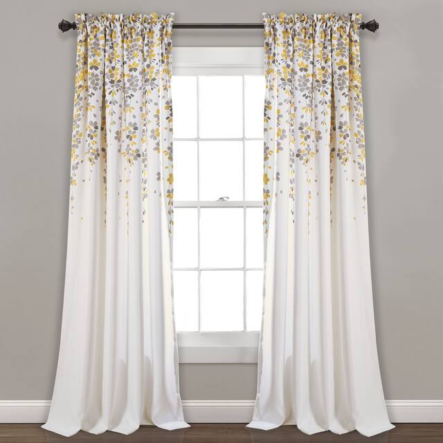 Lush Decor Blue Faux Silk 84-inch Flower Drop Single Curtain Panel -  52"X108" - 108 Inches - Yellow/Gray 