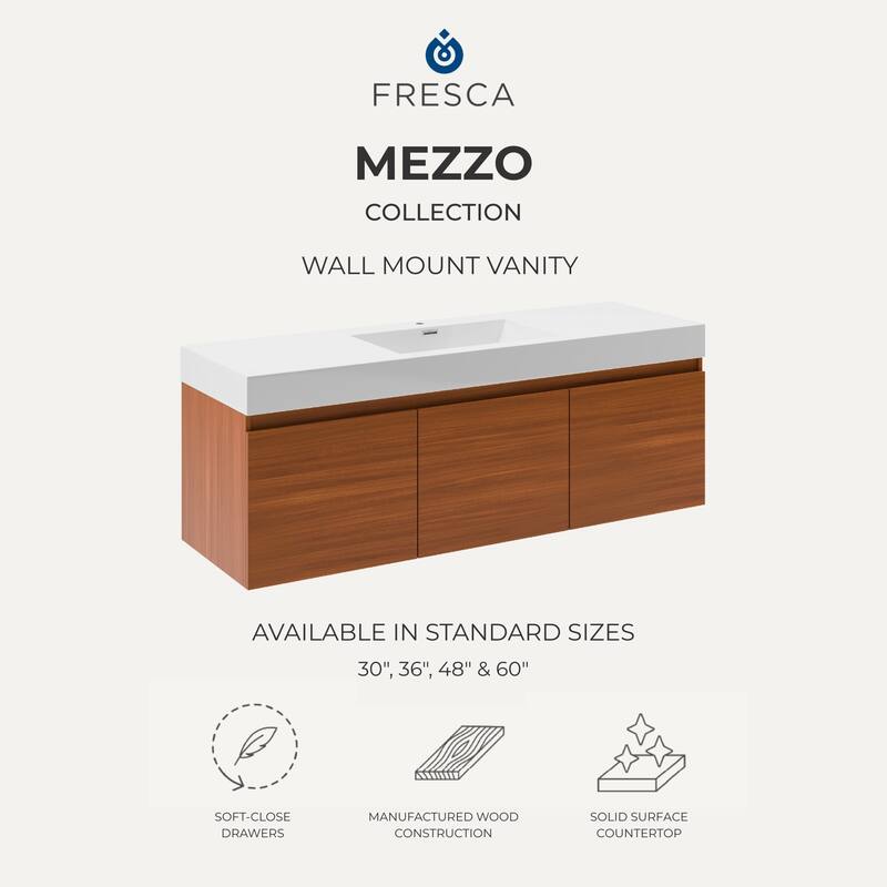 Fresca Mezzo 35-7/16" Wall Mounted / Floating MDF Vanity with Sink,