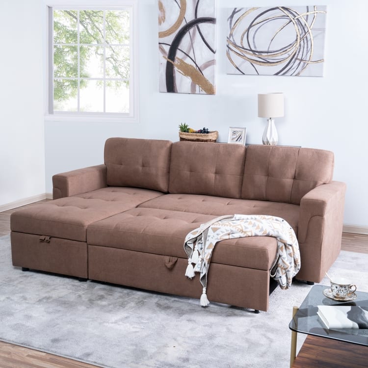 Perry Modern Reversible Sleeper Sectional Sofa with Storage Chaise, Pullout Sleeper Sofa Couch Bed for Living Room