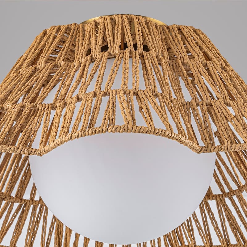 17.9'' Frosted Glass Natural Rattan Semi Flush Mount 1-Light