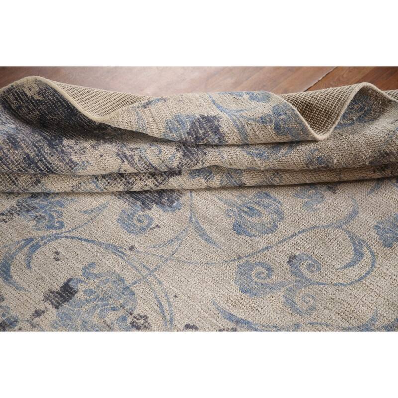 Ivory Abstract Rug Hand-Knotted Wool Carpet - 7'9"x 9'8"