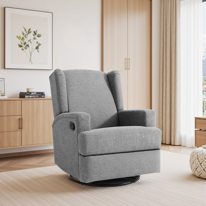 UIXE Upholstered Chenille/Boucle Swivel Glider Rocker Recliner - Light Grey/Chenille