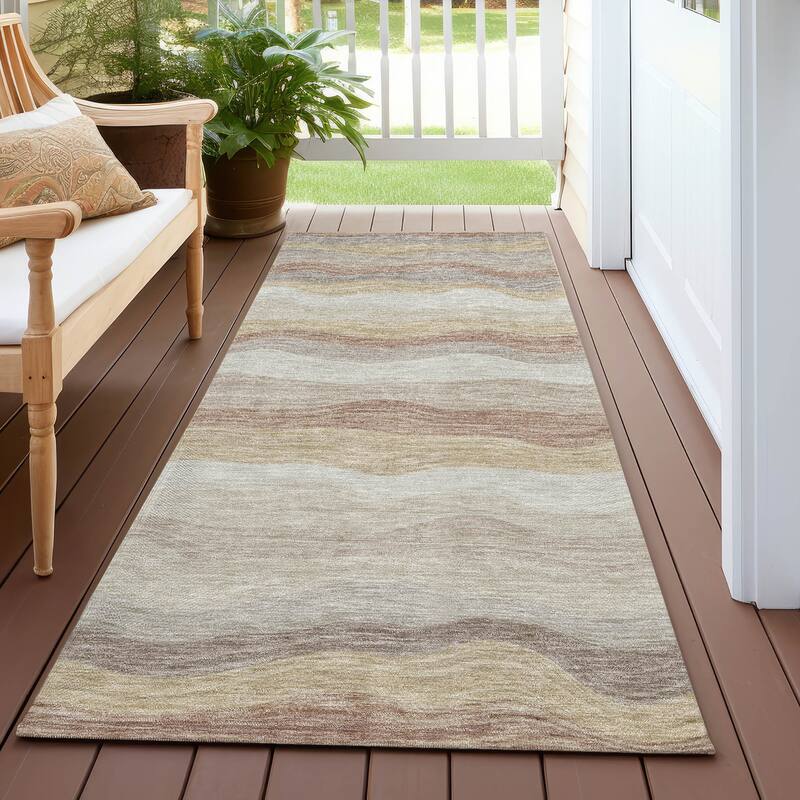 Machine Washable Indoor/ Outdoor Ombre Stripes Chantille Rug - Beige - 2'3" x 7'6"