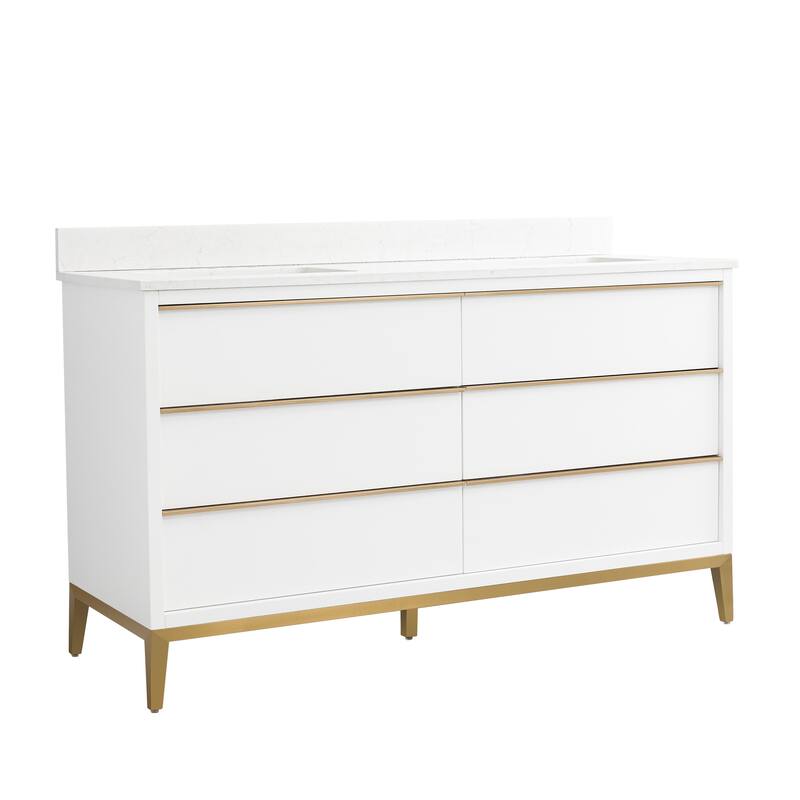 36"/48"/60" W Width Solid Wood Bathroom Vanity with Stain-resistant Carrera White Quartz Top and Sink