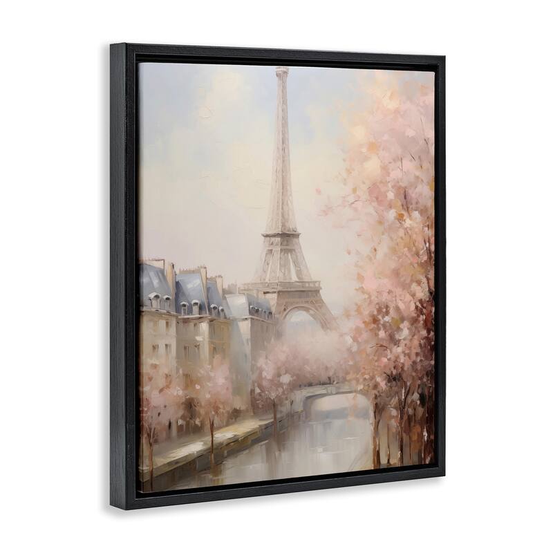 Stupell Soft Eiffel Tower River View Framed Floater Canvas Wall Art Design By Arlington Prints