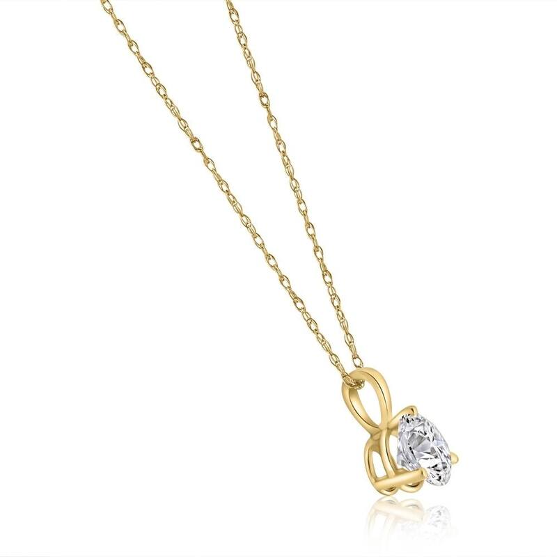 1/3Ct Diamond Solitaire Pendant Lab Grown Yellow Gold 3-Prong Necklace
