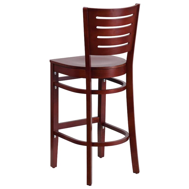 Slat Back Wooden Restaurant Barstool - 16.75"W x 18"D x 43.5"H - 16.75"W x 18"D x 43.5"H - Mahogany Wood Seat/ Mahogany Wood Frame